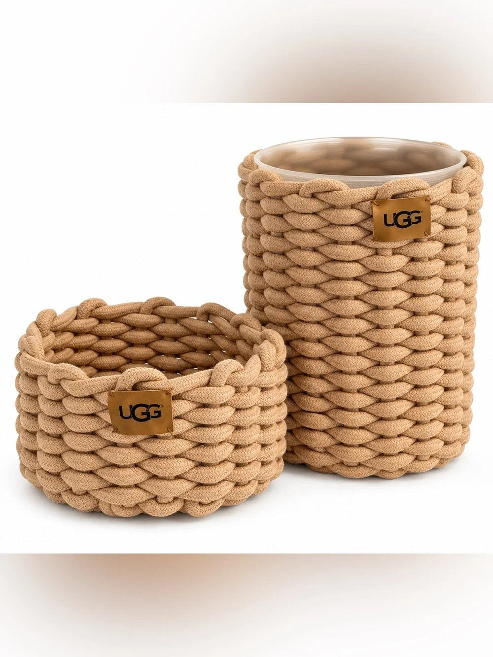 UGG Beige Chunky Woven Rope Storage Basket & Wastebasket 2-Piece Set